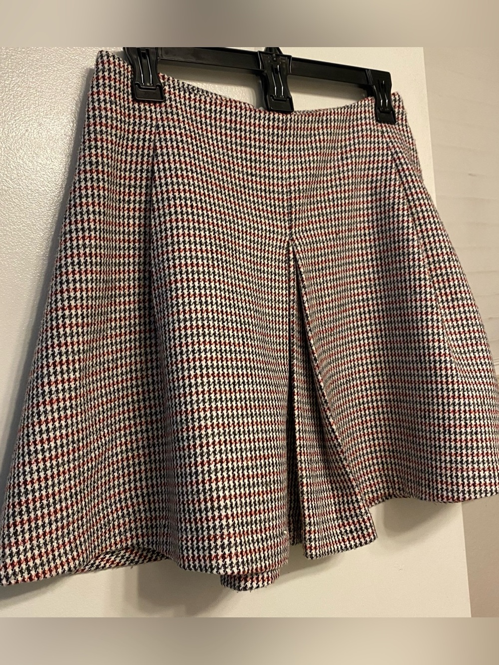 Mumu Home Wool Blend Houndstooth A-Line Skirt in Red Black & White Like New